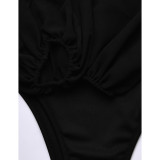 Black Square Neck Backless Long Sleeve Bodysuit TQV220164-2