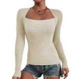Apricot Ribbed Knit Long Sleeve Tops TQV220167-18