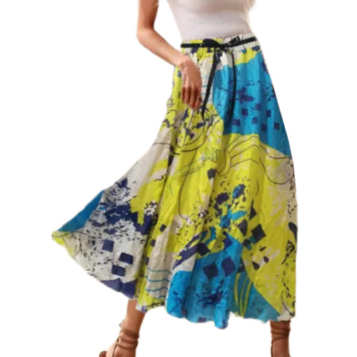 Yellow Bohemia Print High Waist Skirt TQV360070-7