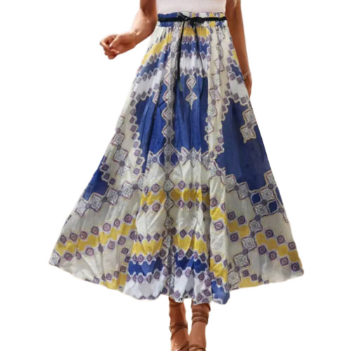 Royal Blue Bohemia Print High Waist Skirt TQV360070-62