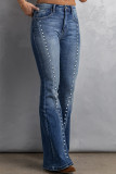 Blue Beading Light Wash High Waist Flare Jeans LC7872508-5