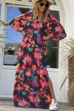 Multicolor Abstract Print V Neck Dolman High Waist Maxi Dress LC6113272-22
