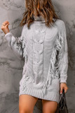Gray Twist Fringe Casual High Neck Sweater Dress LC273304-11