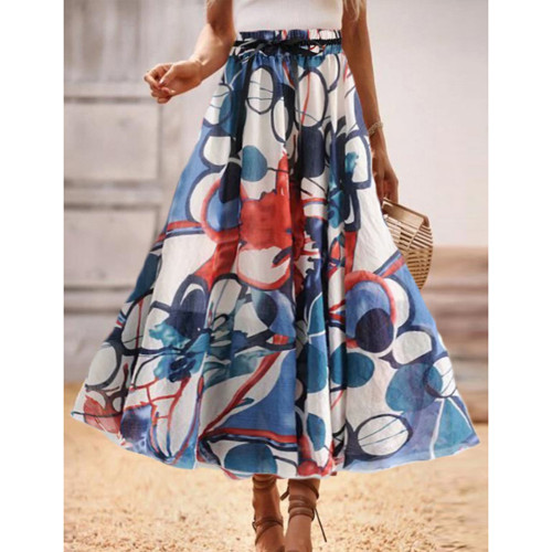 Blue Bohemia Print High Waist Skirt TQV360070-5