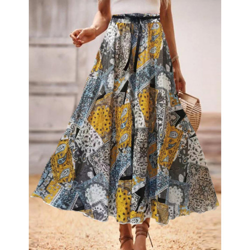 Gray Bohemia Print High Waist Skirt TQV360070-11