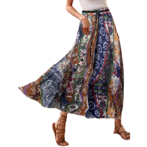 Navy Blue Bohemia Print High Waist Skirt TQV360070-34