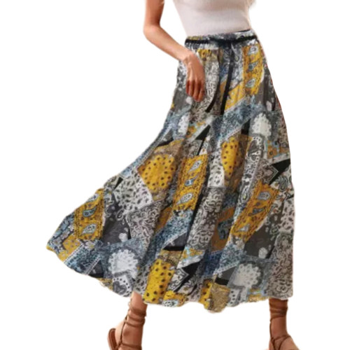 Gray Bohemia Print High Waist Skirt TQV360070-11