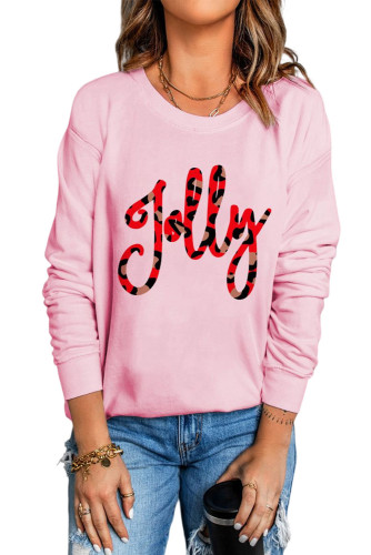 Pink Leopard Shading Jolly Letter Print Sweatshirt LC25313990-10