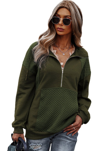 Green Quilted Patch Half Zipper Sweatshirt LC8511534-9