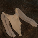 Khaki Square Neck Backless Long Sleeve Bodysuit TQV220164-21