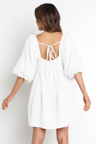 White Square Neck Half Sleeve High Low Mini Dress LC2211551-1