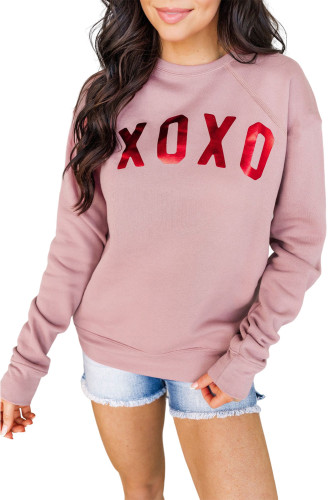 Pink XOXO Glitter Pattern Print Graphic Sweatshirt LC25314012-10