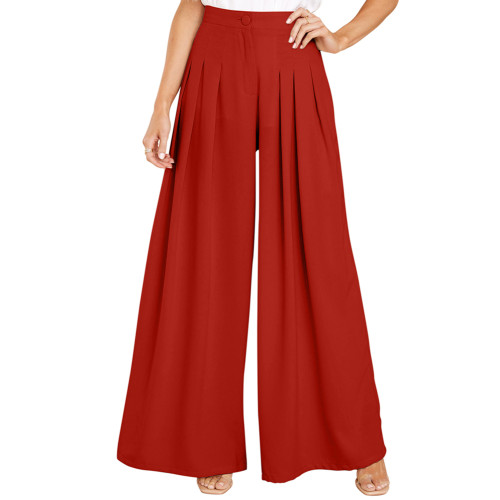 Red High Waist Pleated Flare Pants TQV510091-3