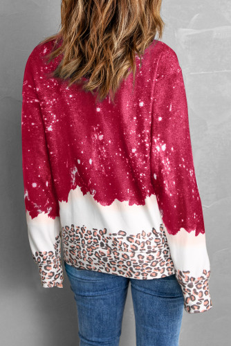 Red Leopard Bleached Pullover Sweatshirt LC25312493-3
