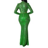 Green Sequined Crop Top with Fishtail Skirt Set TQV810034-9