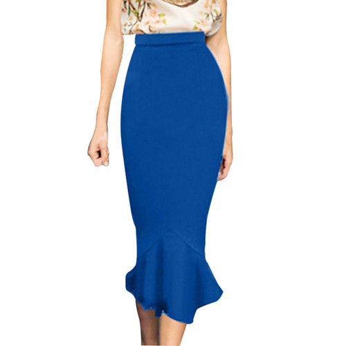 Blue Ruffled Hem Mermaid Skirt TQV360074-5