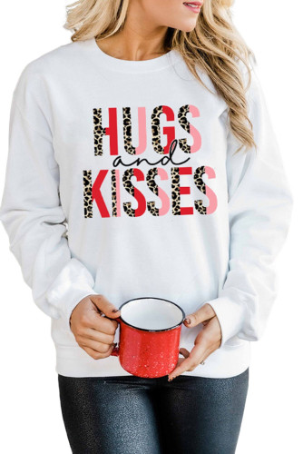 White HUGS and KISSES Leopard Long Sleeve Sweatshirt LC25314008-1