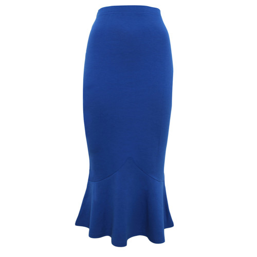 Blue Ruffled Hem Mermaid Skirt TQV360074-5