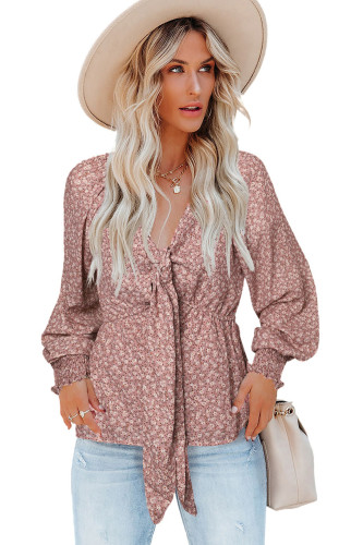 Floral Print Front Tie Ruffled Long Sleeve Blouse LC25115151-1010