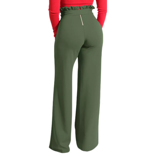 Army Green Ruffle Hem Straight Leg Casual Pants TQV510088-27
