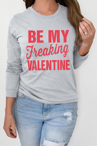 Gray BE MY Freaking VALENTINE Long Sleeve Top LC25119428-11