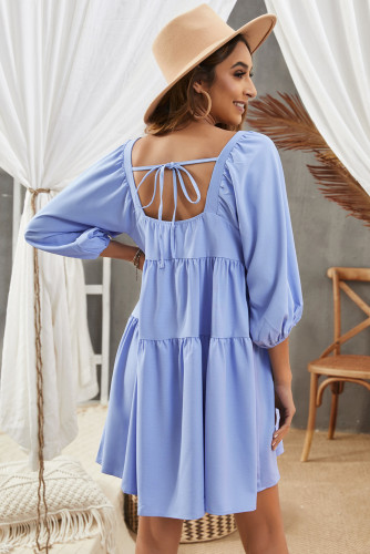Sky Blue Square Neck Half Sleeve High Low Mini Dress LC2211551-4