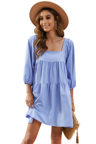 Sky Blue Square Neck Half Sleeve High Low Mini Dress LC2211551-4