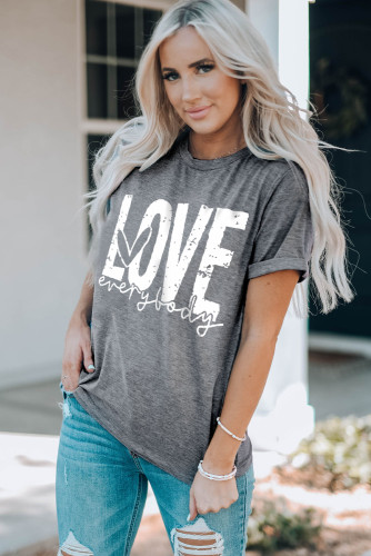 Gray LOVE everybody Graphic T-shirt LC25219223-11