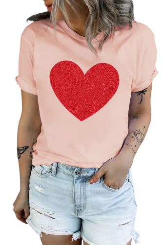 Pink Sequin Heart Graphic Tee LC25219225-10