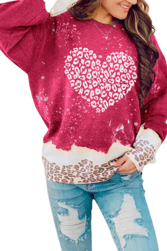 Red Leopard Bleached Heart Graphic Pullover Sweatshirt LC25314026-3
