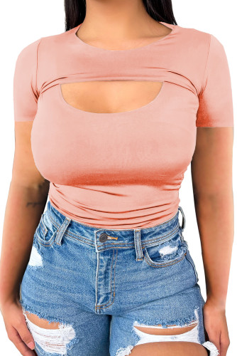 Pink Peekaboo Cutout Front Plus Size T-shirt PL252090-10
