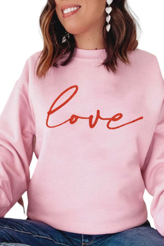 Pink Love Glitter Pattern Print Crew Neck Sweatshirt LC25314021-10