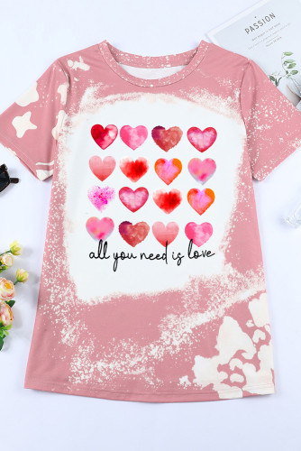 Pink Heart Shaped Letter Tie Dye Print Short Sleeve T Shirt LC25219238-10