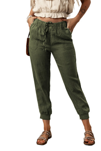 Green Drawstring Elastic Waist Cropped Joggers with Pockets LC7711539-9