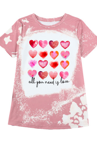 Pink Heart Shaped Letter Tie Dye Print Short Sleeve T Shirt LC25219238-10
