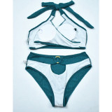 Crisscross Halter Swim Top with Hollow-out Bottom Bikini Set TQX610007-45