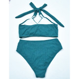 Crisscross Halter Swim Top with Hollow-out Bottom Bikini Set TQX610007-45