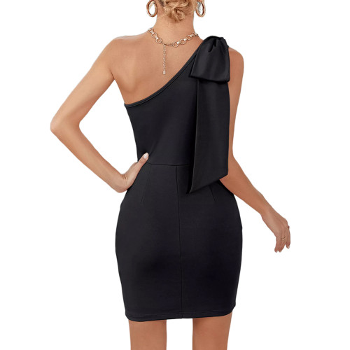 Black Lace-up One Shoulder Sleeveless Bodycon Dress TQK311384-2