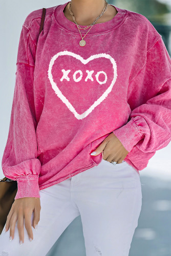 Rose XOXO Heart Shaped Print Patchwork Pullover Sweatshirt LC25314078-6
