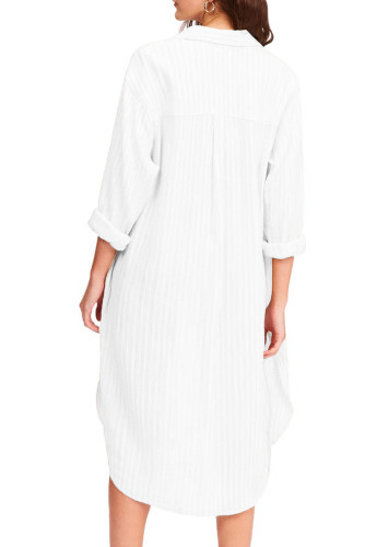 White Striped Crinkle Button Front Cover Up Shirt Dress LC2541615-1