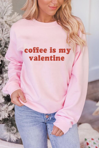 Pink Sequined Coffee is my Valentine Graphic Pullover Sweatshirt LC25314066-10