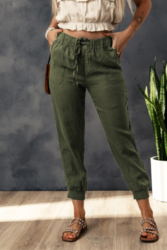 Green Drawstring Elastic Waist Cropped Joggers with Pockets LC7711539-9