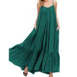 Dark Green Spaghetti Straps Pocket Casual Dress TQK311391-36