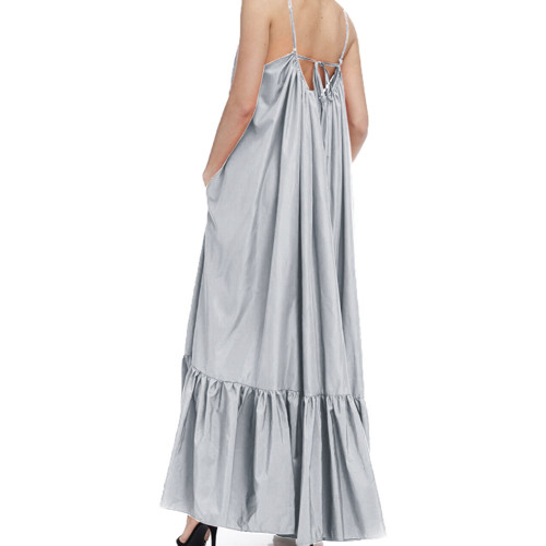 Light Gray Spaghetti Straps Pocket Casual Dress TQK311391-25