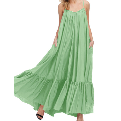 Light Green Spaghetti Straps Pocket Casual Dress TQK311391-28