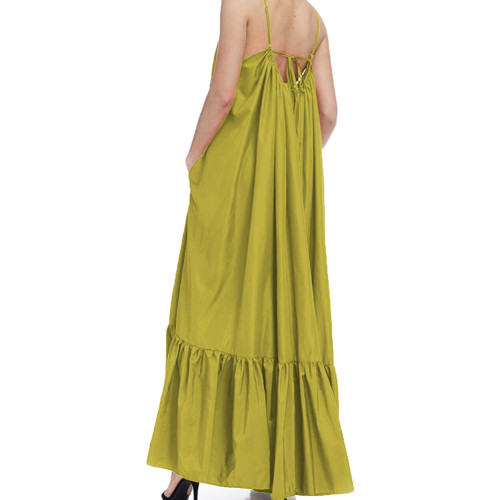 Grass Green Spaghetti Straps Pocket Casual Dress TQK311391-61