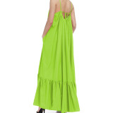 Fluorescent Green Spaghetti Straps Pocket Casual Dress TQK311391-57
