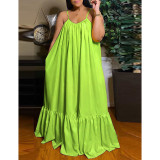 Fluorescent Green Spaghetti Straps Pocket Casual Dress TQK311391-57
