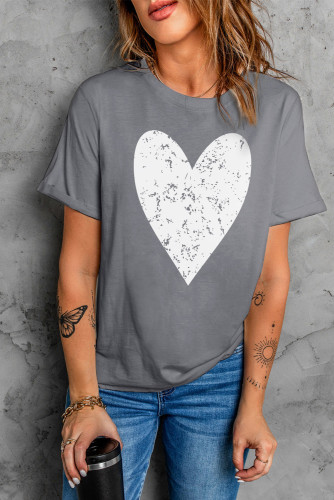 Gray Valentine's Day Large Heart Shape Print Graphic T Shirt LC25219275-11