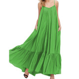 Green Spaghetti Straps Pocket Casual Dress TQK311391-9